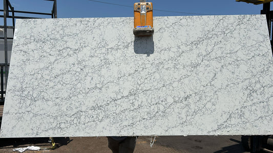 White with busy gray veins quartz remnant, 2cm, new arrival, modern marble look like